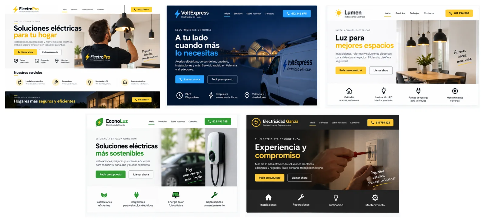 Ejemplos de webs para electricistas en España