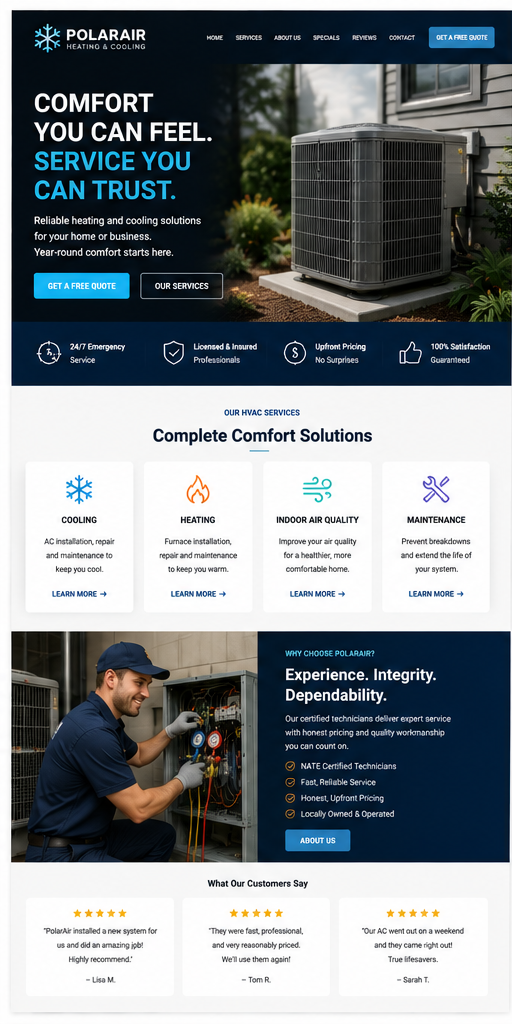 HVAC website portfolio example 1
