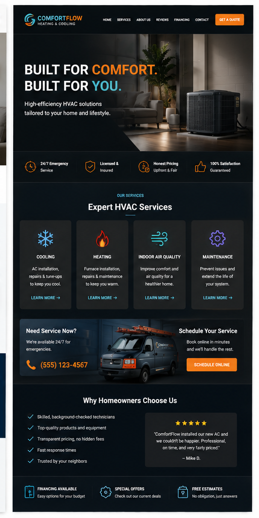 HVAC website portfolio example 3