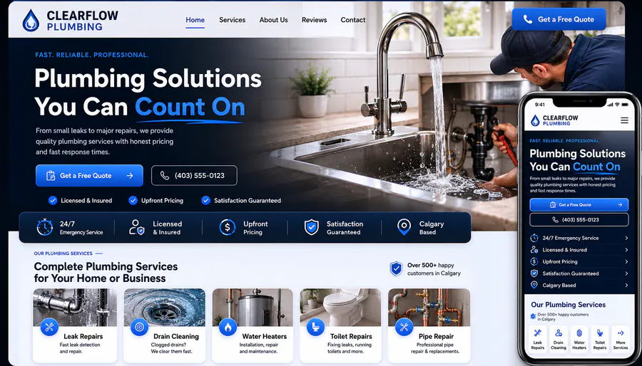 Plumbing website portfolio example 1