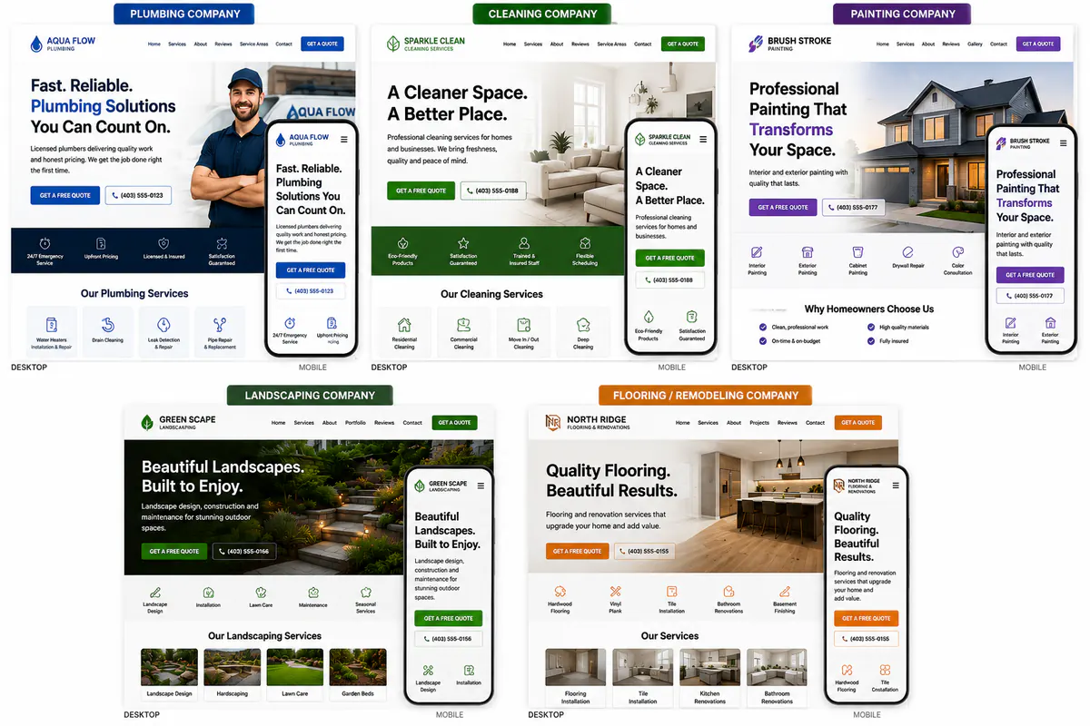 Example local business website designs